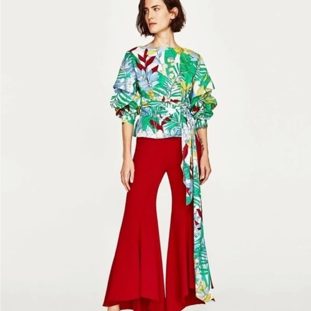 ZARA Women Tropical Print Wrap Top Sz M